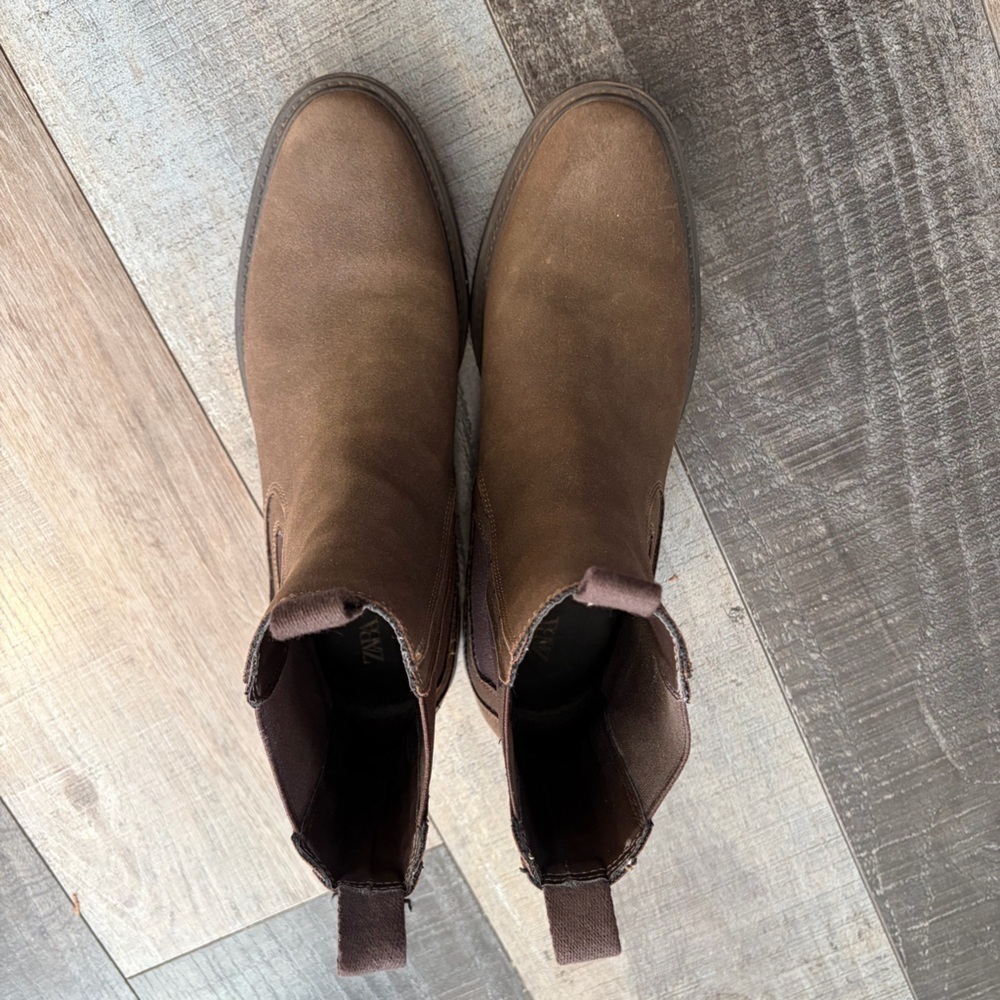 Zara Brown Chelsea Boots Suede Nubuck Ankle Boots Size EU 40 - Picture 2 of 6